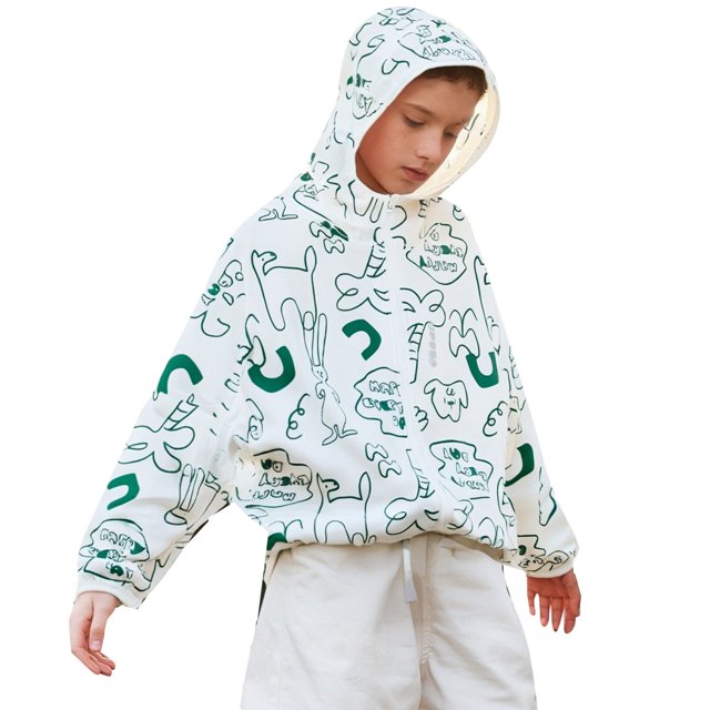 Chandail à Capuchon de Protection Solaire pour Enfants Léger à Manches Longues avec Capuche Protection Solaire Vert Clair 5 Ans-6 Ans