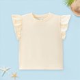 thumbnail image 4 of KPOPLK Girls Ruffle Sleeve Shirts Summer Crewneck Eyelet Plain Tee Tops Casual Cute Blouse 1-10 Years Size 2-3 Years,Beige, 4 of 5