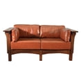 thumbnail image 2 of Crafters and Weavers Arts and Crafts Leather Loveseat in Chestnut, 2 of 11