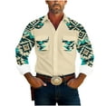 thumbnail image 2 of Wrtxtat Men's Western Cowboy Hippie Shirt Vintage Aztec Camo Printed Casual Pearl Snap Button Up Slim Fit Long Sleeve Work Cargo Shirts with Two Chest Pockets Khaki#11 M, 2 of 7