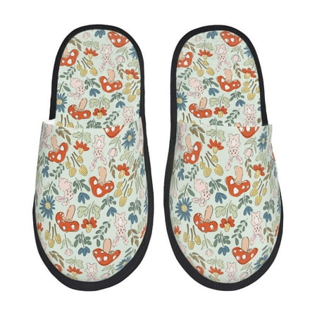 Balery Garden Of Little Bunnies Slient Indoor Furry Fleece Comfort House Shoes Soft Non-Slip Home Shoes Cotton slippers House Slippers-- Large