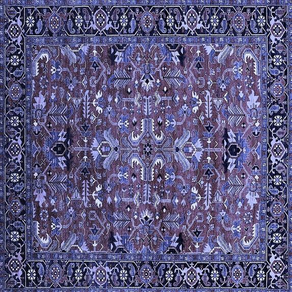 Ahgly Company Machine Washable Indoor Square Oriental Blue Traditional Area Rugs, 4' Square