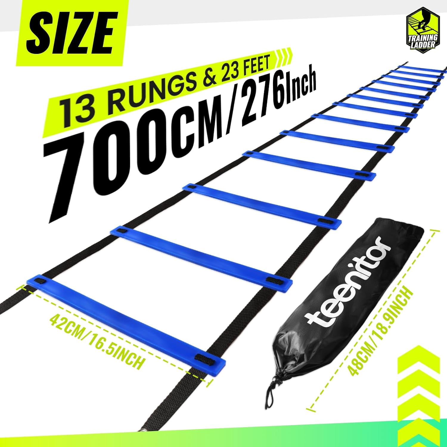 Agility Ladder Speed Ladder Training Ladder for Soccer, Speed, Football Fitness Feet Training Carry Bag Agility Training Equipment 13 rungs, 23 feet ‎Blue,23 ft