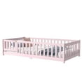 thumbnail image 6 of Twin Bed Frame, Twin Size Bed Frame,Twin Size Floor Bed with Fence and Door,Rubber Wood Floor Bed with Safety Guardrails,Pink, 6 of 11