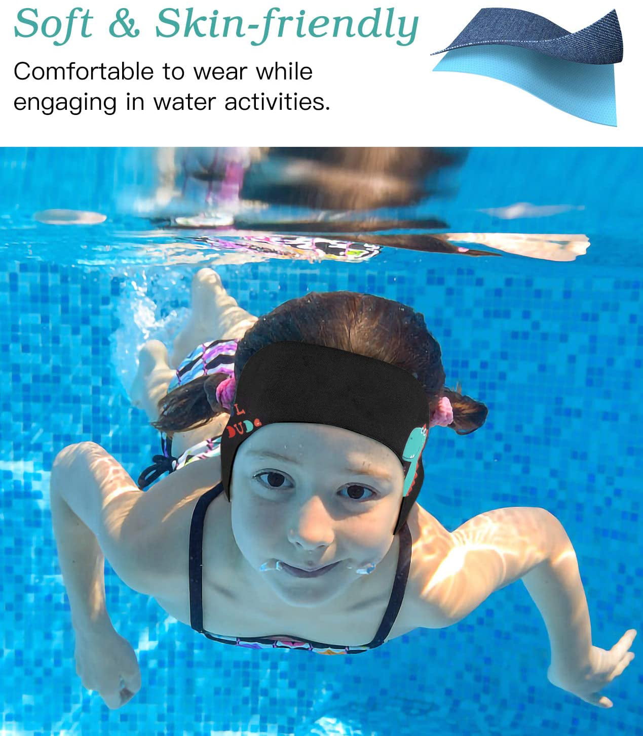 Helps Keep Water Out Black Swimming Headband Ear Band for Water Protection 