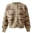 thumbnail image 6 of IROINNID Women's Winter Warm Jacket Stripes Long Sleeve Warm Casual Irregular Stripe Contrast Color Single Breasted Cropped Cardigan Sweater Jacket, Khaki, 6 of 7