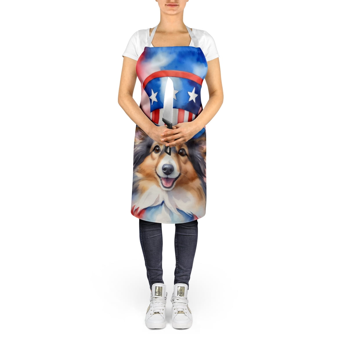 Sheltie Patriotic American Apron 27 in x 30 in