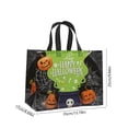 thumbnail image 3 of Halloween Reusable Grocery Tote Bag, Aesthetic Shopping Shoulder Handbag Foldable Non-woven Present Gift for Cookies Candy (Black), 3 of 6
