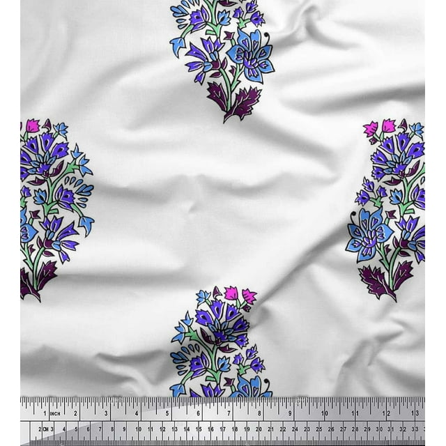 Soimoi Rayon Fabric Leaves & Floral Block Print Fabric by The Yard 56 Inch Wide