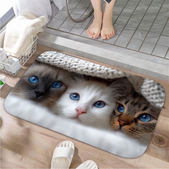 1pc Three Cats Under a Blanket Absorbent Non-Slip Bathroom Thickened Flannel Rug Decor,Soft,Quick Drying,Suitable For Indoor/outdoor Use,Bathrooms,Bedrooms,Kitchens,Terrace,Laundry Rooms,16"x24"