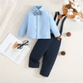 thumbnail image 4 of Bysome Toddler Boys Outfit Set Baby Formal Bow Tie Long Sleeve Shirt Suspenders Pants Two Piece Suit Gentleman Clothes Long Sleeve Crew Neck Boys Clothing Set Light Blue Size 9-12 Months, 4 of 9