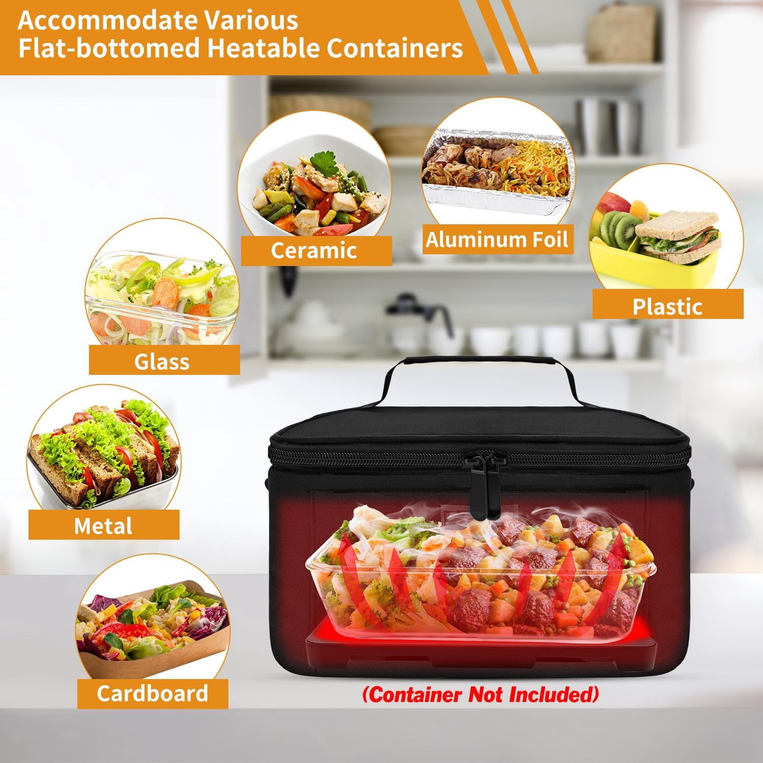 Aotto Portable Oven, 110V Electric Heated Lunch Box, Mini Microwave for Adults Work Office Travel Hotel, Home Kitchen, Black