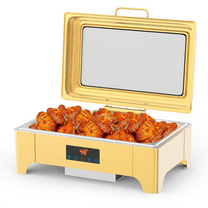 Electric Chafing Dish, 9 QT Full Size Touch Screen Chafing Dishes for Buffet Roll Top Set Food Servers and Warmer with Glass Lid for Catering,Gold