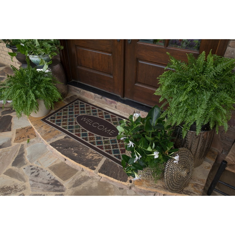 Mohawk Home Ornamental Entry Mat 2x4 Brown Green Floral Diamond
