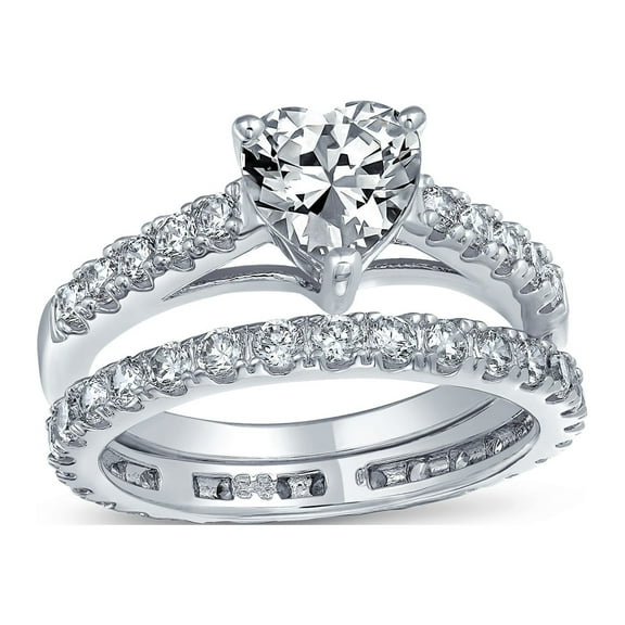 Bling Jewelry Womens 1CT Heart Shaped Engagement Ring Cubic Zirconia CZ Pave Anniversary Band .925 Sterling Silver