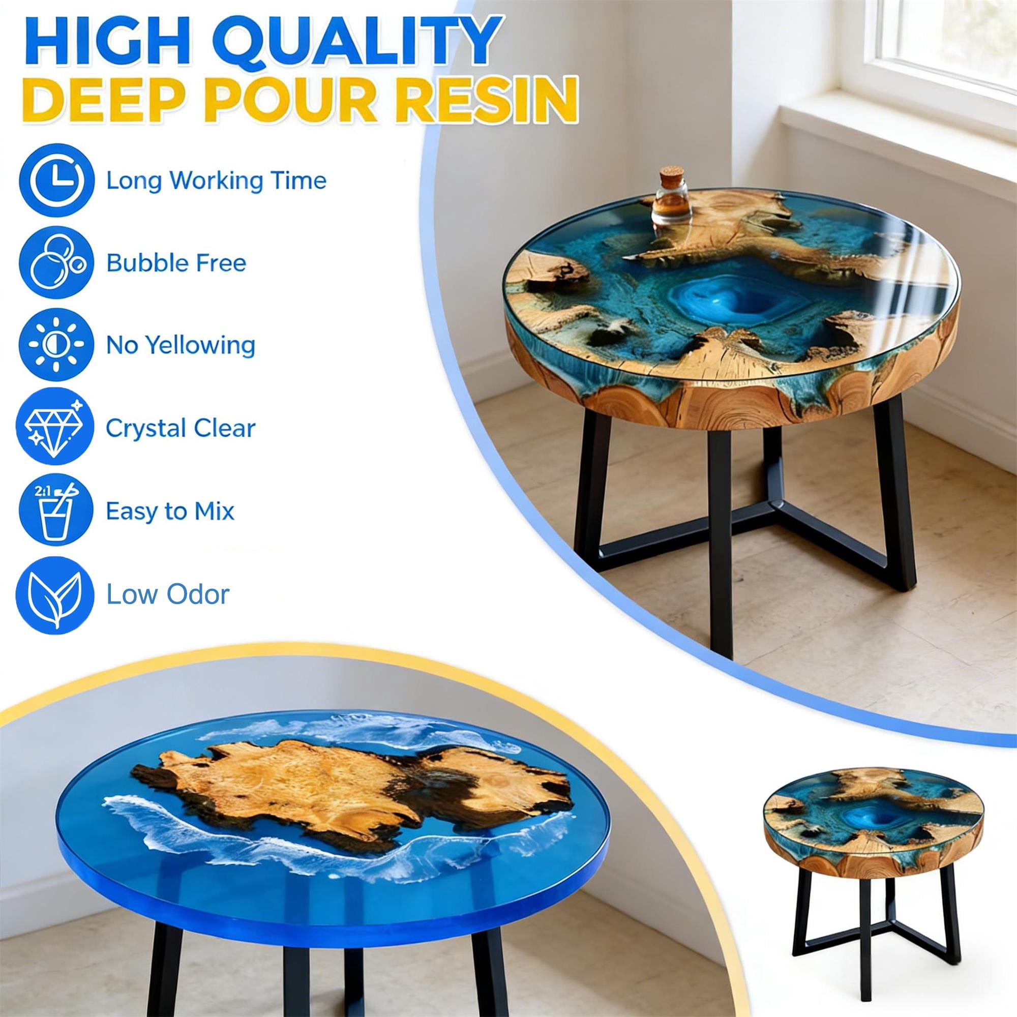 Deep Pour Epoxy Resin, 1.5 Gallon Resin Epoxy Kit 2:1 Ratio for 2-4 Inch Pour Depths，Bubble Free, Low Odour, Crystal Clear Casting Resin for Table Tops, River Tables, Wood Fillers, Crafts