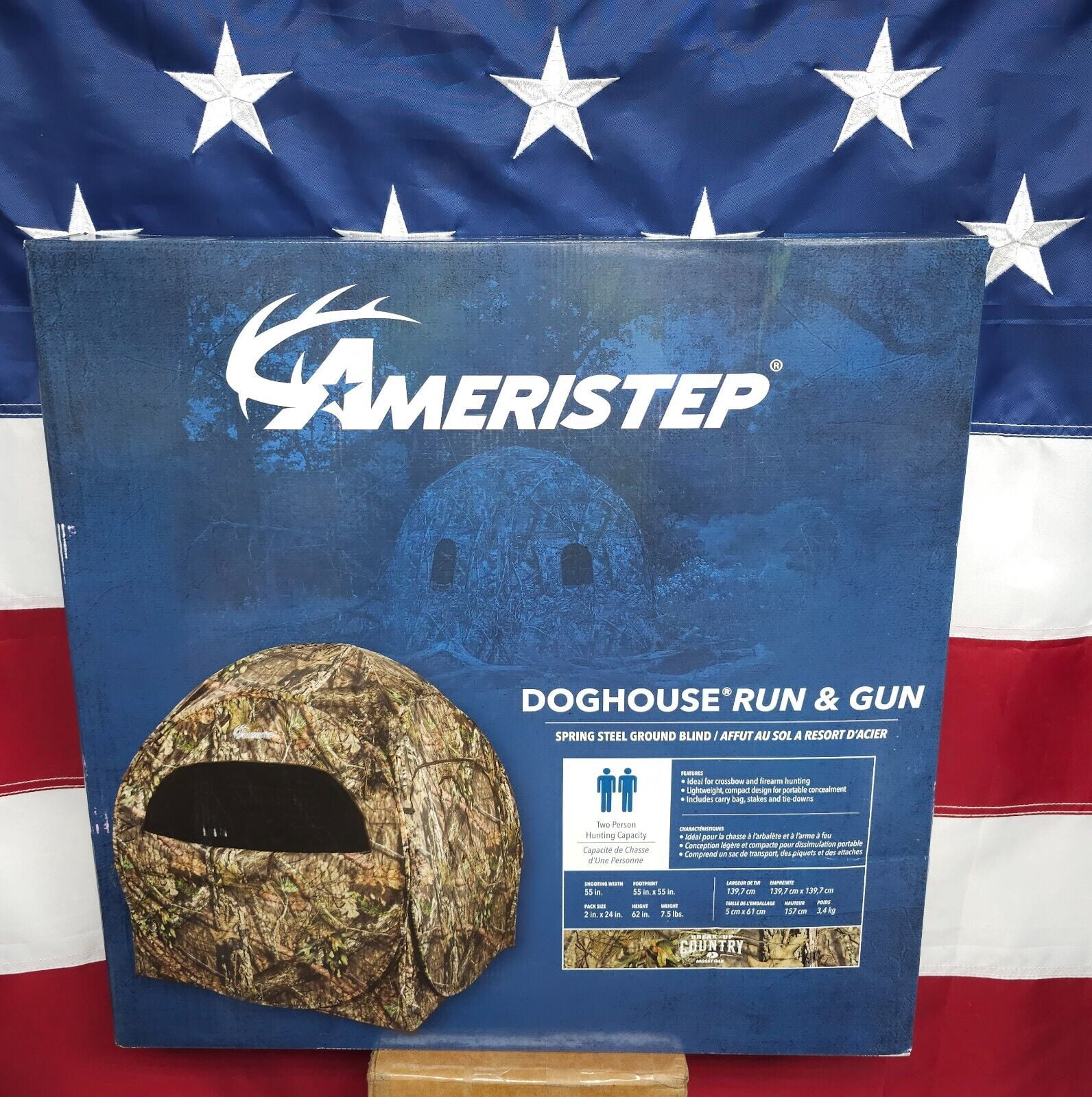 Ameristep Doghouse Lightweight Durable Hunting Spring Steel Ground Blind with Backpack Carrying Case, Mossy Oak Break-Up Country Run & Gun Doghouse