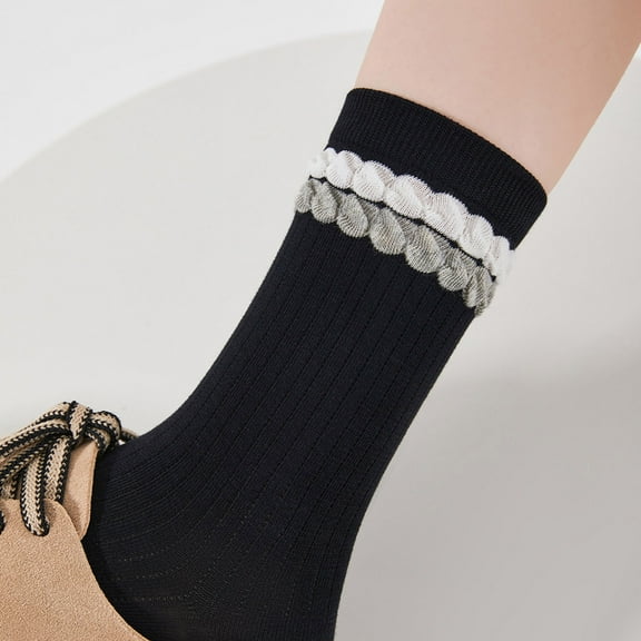 FAZVAOO Womens Crew Socks Cotton Double Thin Socks Black