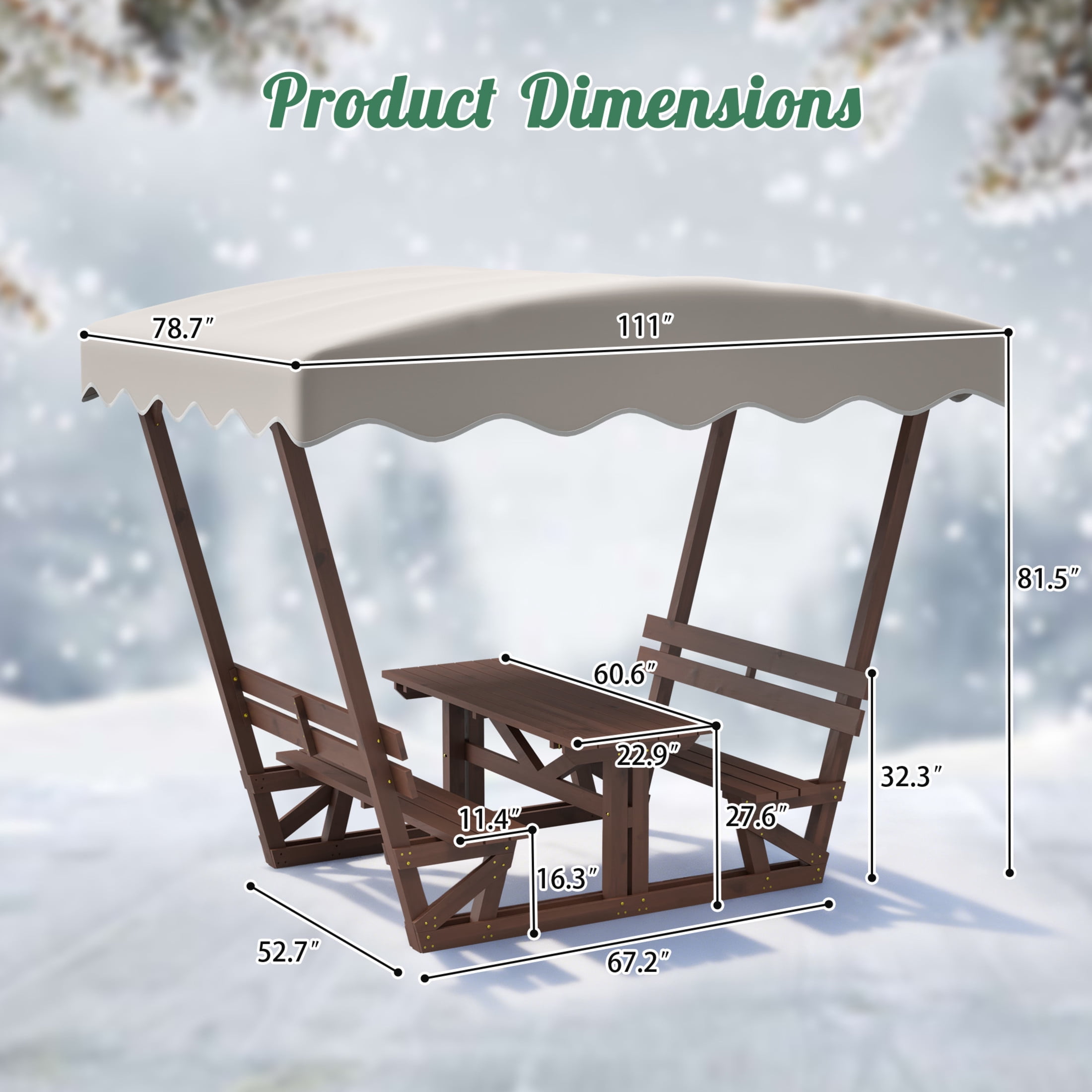 Noble House Arboris 6- Seat Fir Wood Picnic Table and Bench Set with Waterproof Canopy for Outdoor Patio, Brown