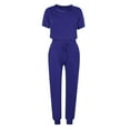 thumbnail image 4 of Honeeladyy 2 Piece Summer Sets for Women Comfy Loungewear Sets Short Sleeve Pullover With Drawstring Long Pants Jogger Set Dark Blue M, 4 of 5