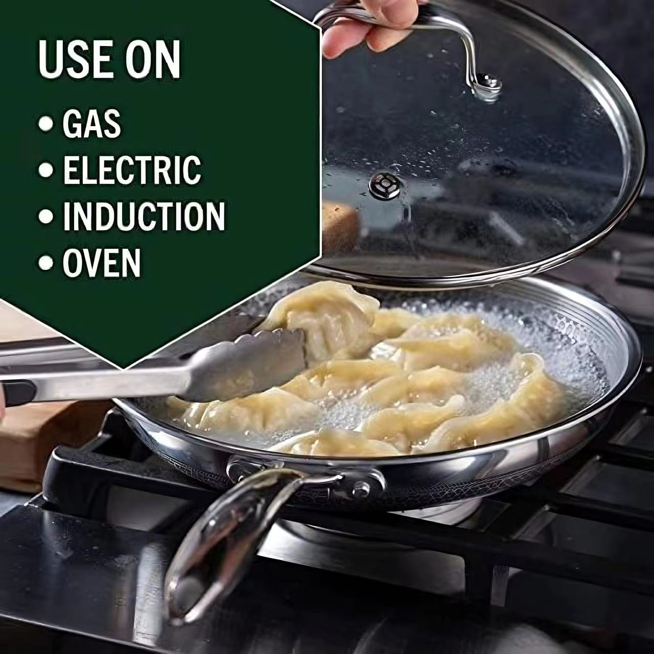 Hybrid Nonstick 6-Piece Fry Pan Set, 8, 10 and 12-Inch Frying Pans with Tempered Glass Lids, Stay-Cool Handles