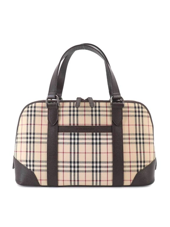 Pre-Owned Burberry Nova Check Handbag, Canvas and Leather, Beige Brown, Mini Boston Bag