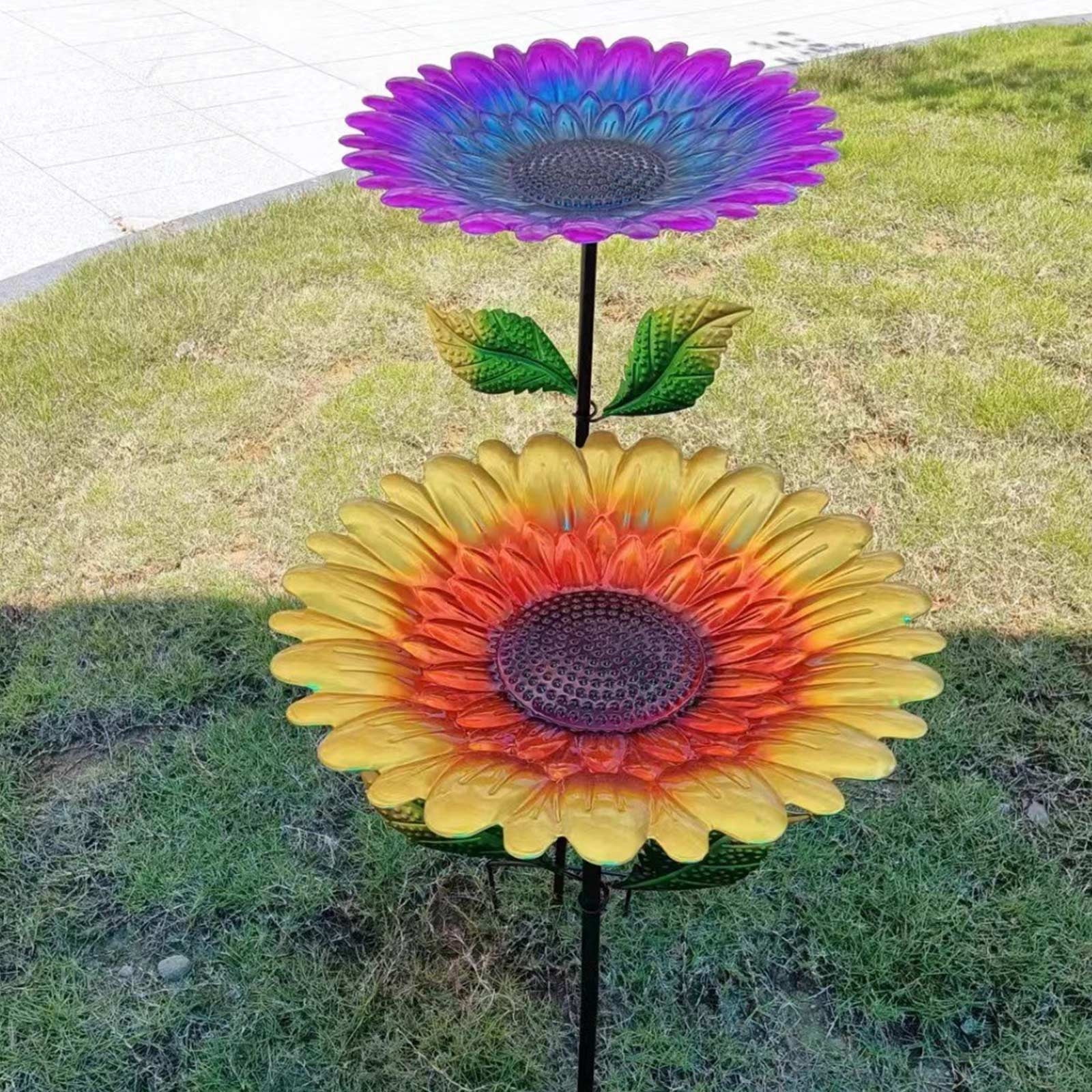 Metal Flower Bird Feeder Metal Yard Art Outdoor and Garden Durable Metal Sunflower Bird Seed Holder Garden Decorations Outdoor Purple Garden Stake for Front Yard Lawn Backyard 1