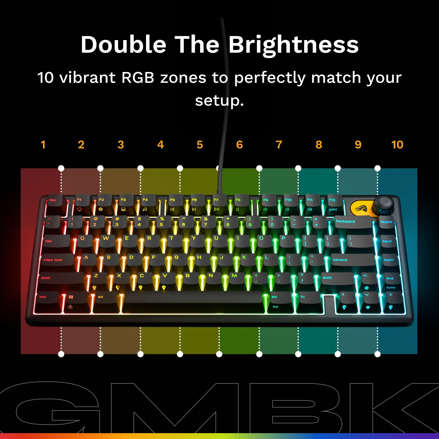 Glorious Gaming Keyboard GMBK 75% - Swappable MX-Compatible Keycaps, Detachable USB Cable - IP57 Waterproof and Dust Resistant - 10-Zone RGB Lighting - Quiet Gaming Switches - 12.6" x 5.4" x 1.6"