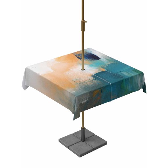 Outdoor Tablecloth with Umbrella Hole and Zipper, Oil Painting Square Table Cloth 60x60 Inch Waterproof Tablecloth, Colorful Modern Abstract Graffiti Art Picnic Table Cover for Patio Camping