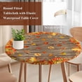 thumbnail image 4 of Orange Fall Round Tablecloth, Fitted Table Cover with Elastic for 36"-44" Round Tables, Retro Maple Leaf Pumpkins Thanksgiving Table Cloth Outdoor Indoor Dinning Party Waterproof Tablecloths, 4 of 7