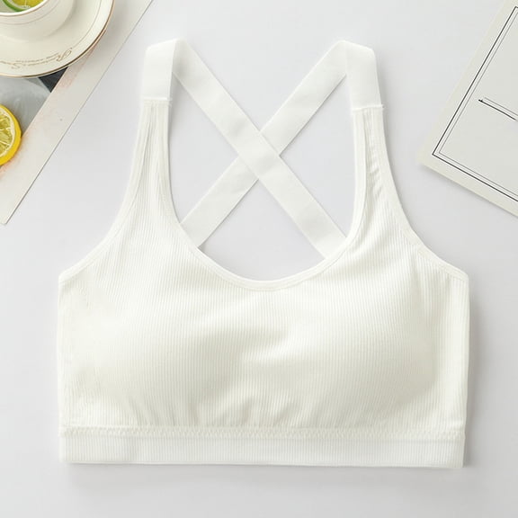 Xdegoge Girls Training Bra Developmental Stage Bras Soft Breathable Stretch Brassiere Beautiful Crisscross Back Straps Workout Daily Wireless Underwear Full Coverage Intimates
