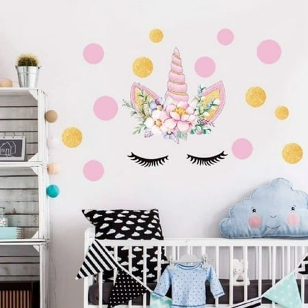 Lovely Unicorn Stars Wall Stickers For Girls Bedroom Flowers Dots Decals Canada - Girl Room Wall Stickers