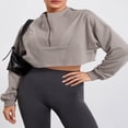thumbnail image 3 of Women Cropped Sweatshirts Solid Color Zipper Loose Pullovers, 3 of 8