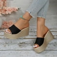 thumbnail image 6 of Women’s Solid Wide Strap Textured Wedge Slide Sandals, Open Toe Holiday Platform Slip-On Slippers, 6 of 9