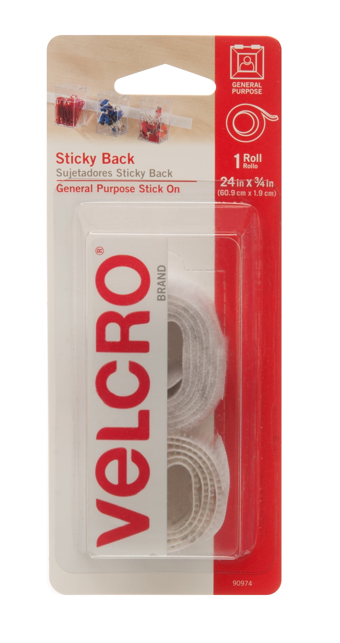 VELCRO Brand - Back Hook Loop Fasteners – Peel and Stick Permanent Adhesive Tape Keeps Classrooms, Home, and Offices Organized – Cut-to-Length | 24in x 3/4in Roll White - Walmart.com
