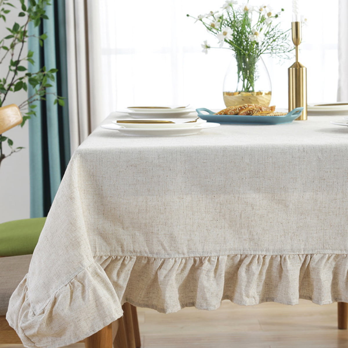 Washable Cotton Ruffles Tablecloth for Kitchen Dinning Party Home Decoration 