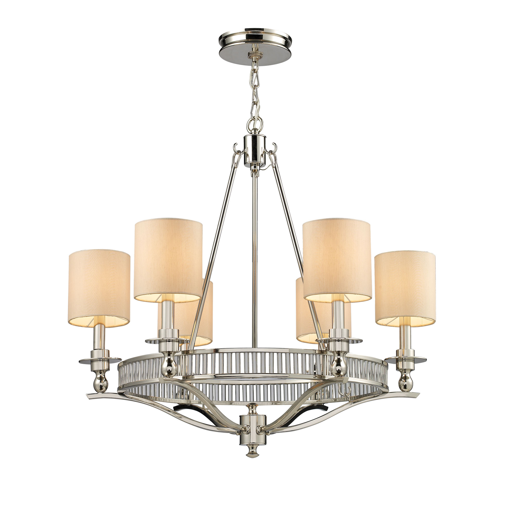 Braxton 6Light Chandelier in Polished Nickel with Tan Fabric Shades
