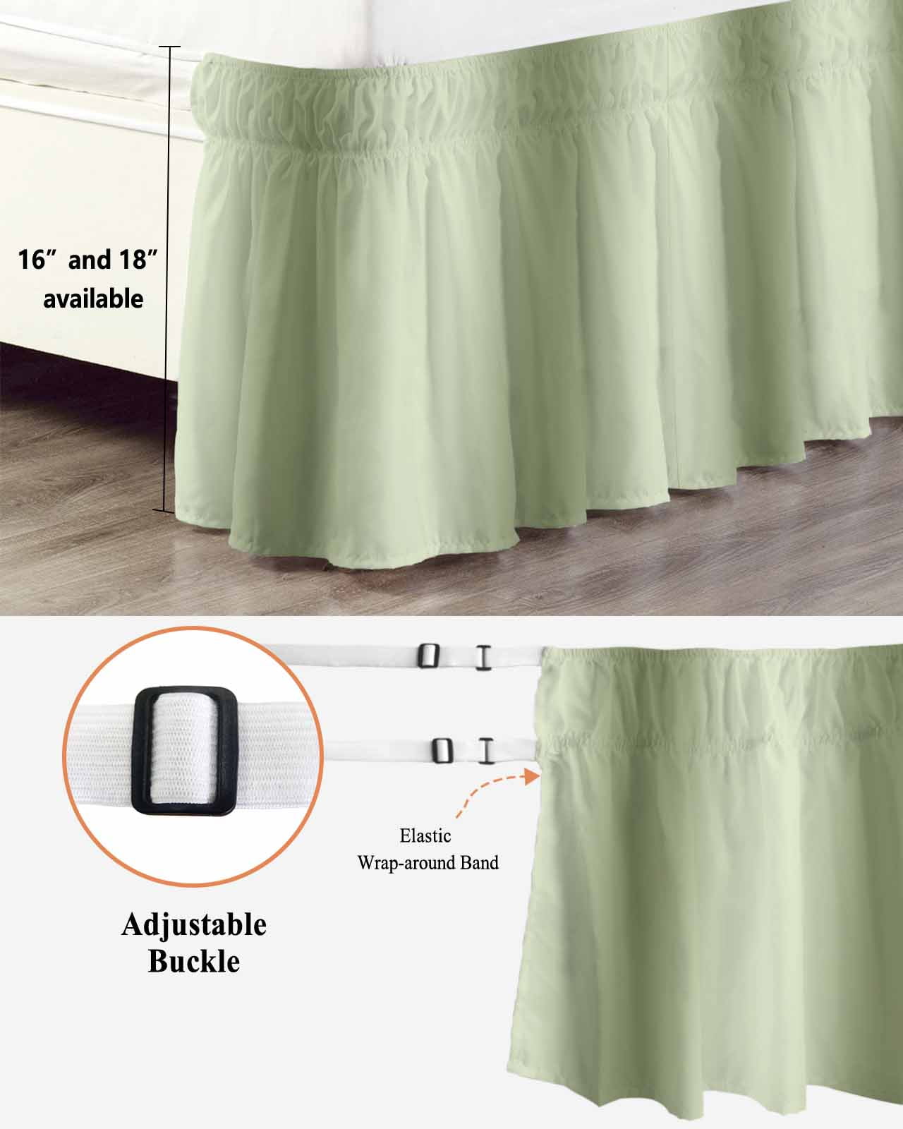 Sage Green Gradient Bed Skirt California King Size 16" Drop Abstract Texture Modern Simple Ruffled Wrap Around Bed Skirts Adjustable Elastic Bedskirt Dust Ruffle for California King Size Bed