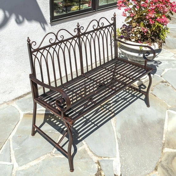 Zaer LS819001-BZ 46.5 x 22 x 36.5 in. Valley Forge Iron Garden Bench, Antique Bronze