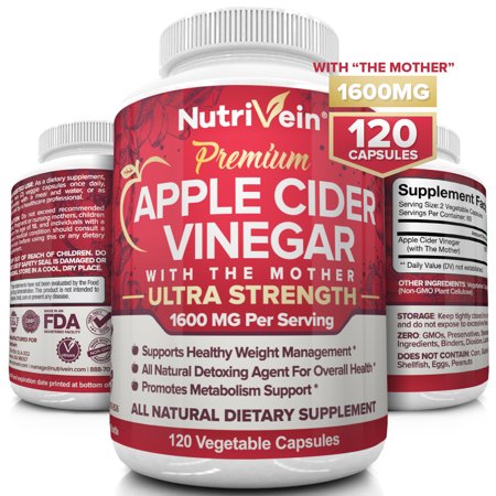Nutrivein Apple Cider Vinegar Weight Loss Supplement, 1500 mg, 120 Capsules