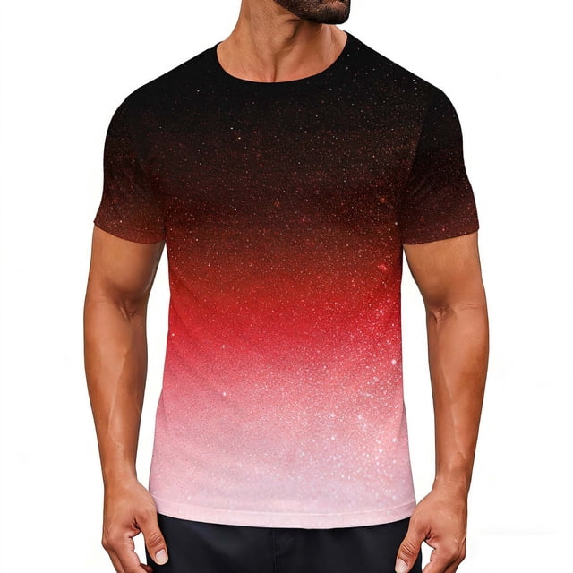 Tops para hombre, blusas y camisas de cuello redondo y manga corta para hombre, blusas y camisas casuales deportivas con estampado degradado divertido para hombre y mujer, blusas vintage de manga cort