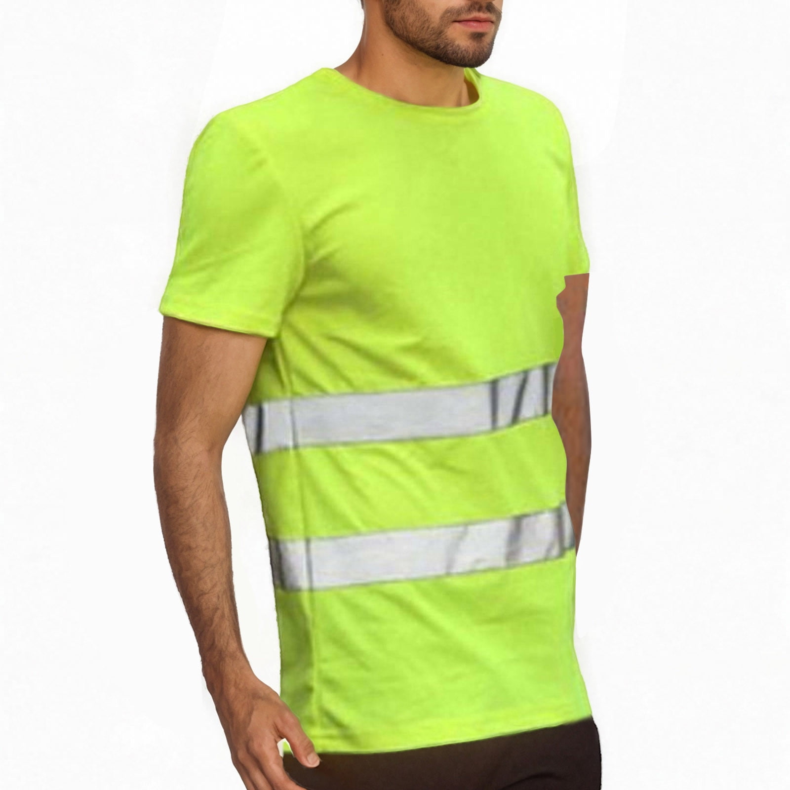 SSAAVKUY 2 Pack Safety Waistcoat Reflective Suit, High-Visibility Safety Vest Reflective Strip Polyester T-Shirt Reflective Shirts Green M