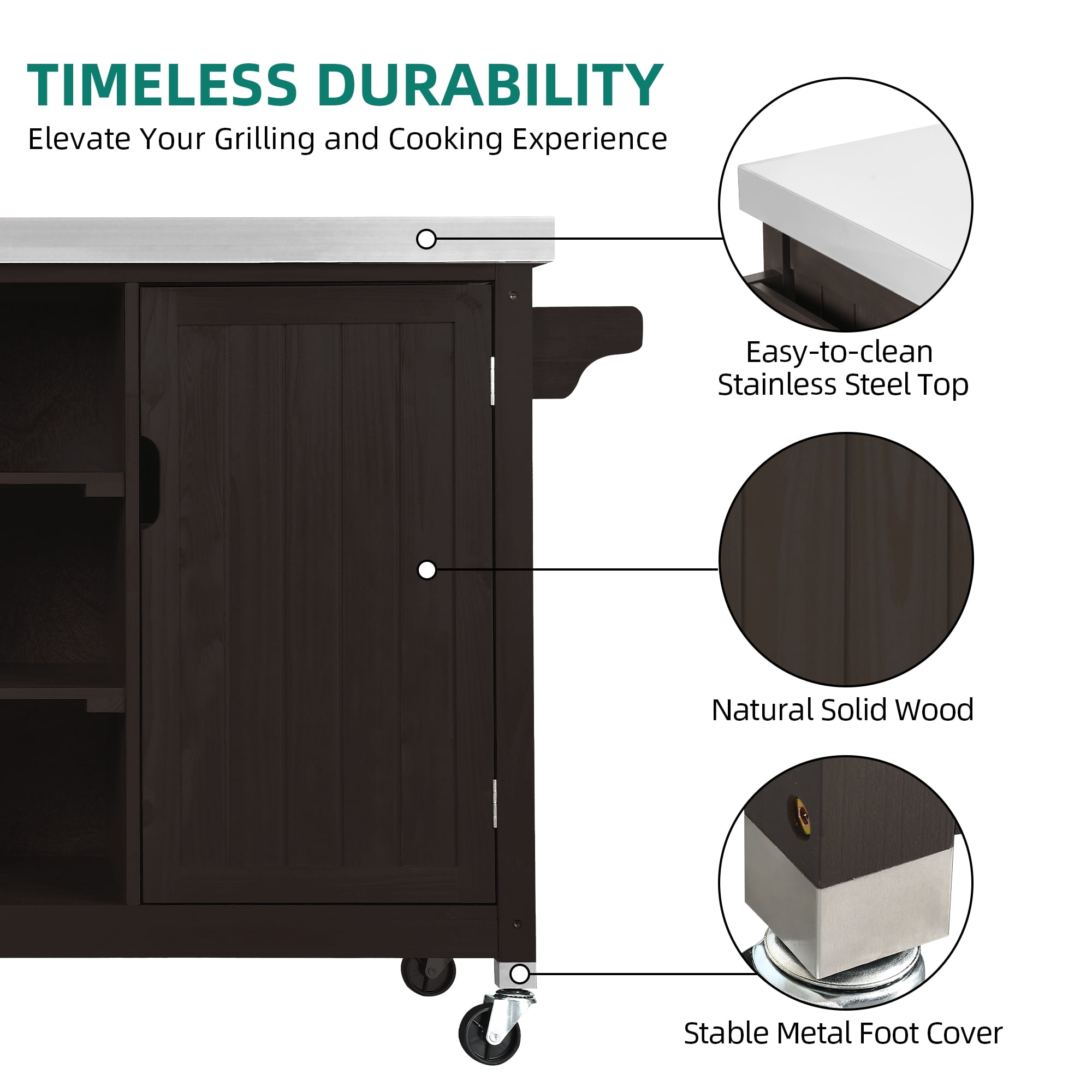 Dextrus Outdoor Storage Cabinet - Versatile Movable Outdoor Grill Cart with Stainless Steel Top