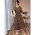 thumbnail image 5 of Women V Neck Short Sleeve Tied Elegant Casual Daily Dress Brown XL, 5 of 8