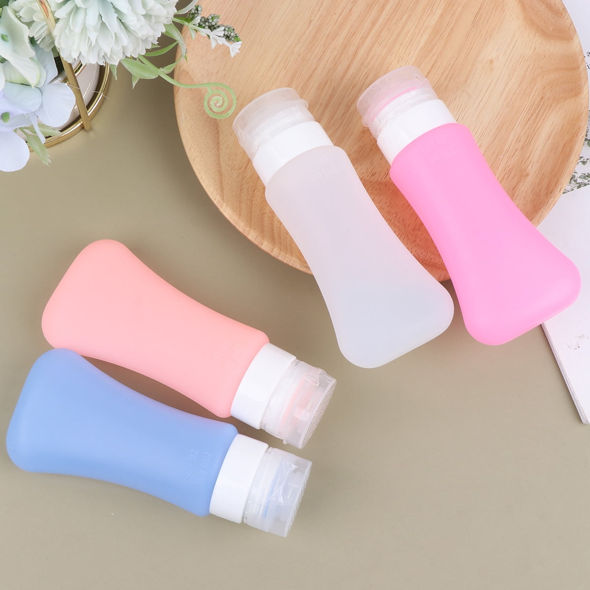 FONDOTIN 4Pcs Silicone Dispense Bottles Leakproof Refillable Travel Containers White Orange 60ml