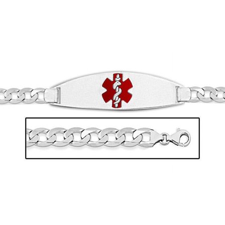 PicturesOnGold.com Sterling Silver Medical ID Bracelet W/Curb Chain W/Red Enamel - 7-1/2 inch
