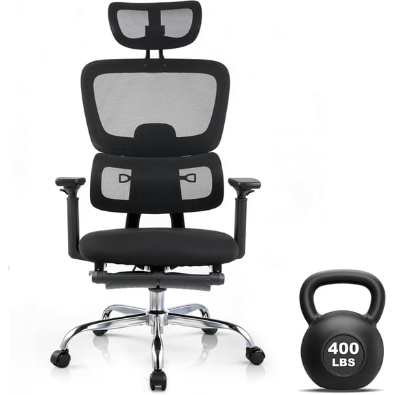 Ergonomic Mesh Office Chair, Adjustable Lumbar High Back Desk Chair 300lbs, 4D Flip-Up Arms, 3-Level Tilt Backrest, 3D Headrest, PU Wheels, Swivel Rolling Computer Seating for Long Desk Work