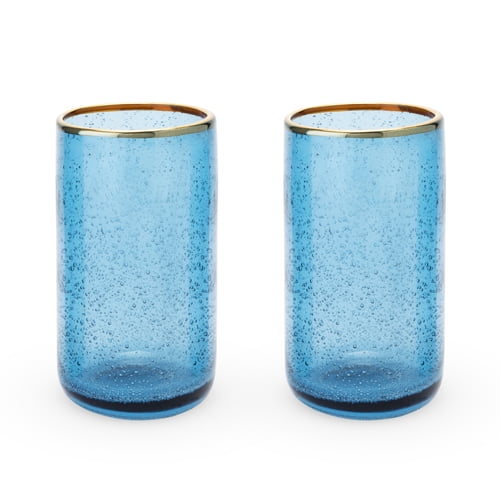 Seaside Deep Blue Bubble Glass Tumbler Set by Twine