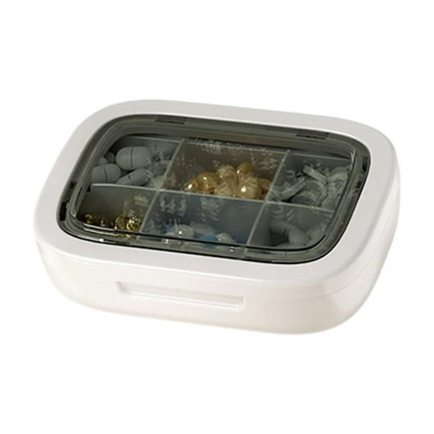 Caja de almacenamiento portátil de plástico, mini organizador de viaje para uso doméstico, compartimento compacto con tapa sellada, color beige, blanco, marrón y verde, apto para uso alimentario.