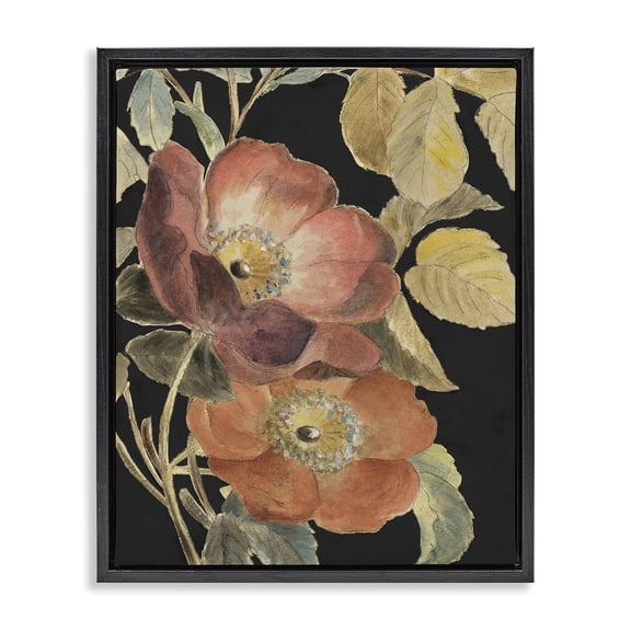 Stupell Industries French Country Red Flower over Black Black Floating Frame Canvas Art, 17 x 21, by Lanie Loreth